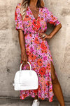 Zara | Women's Floral Midi Dress with V-Neck & Side Split