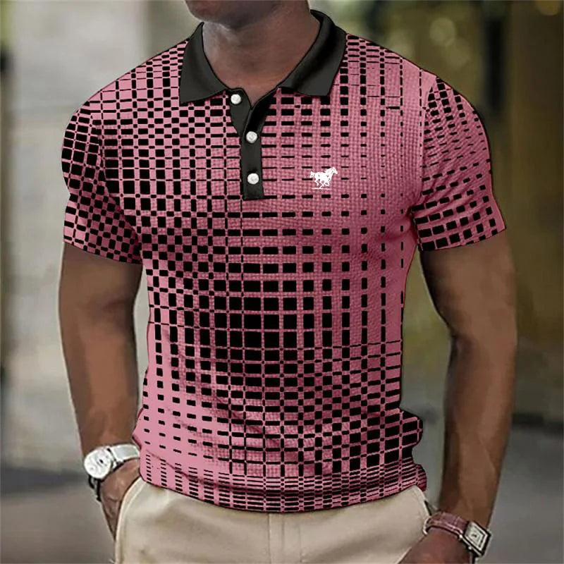 Miles Donovan | Stretch Geometric Print Polo Shirt For Men