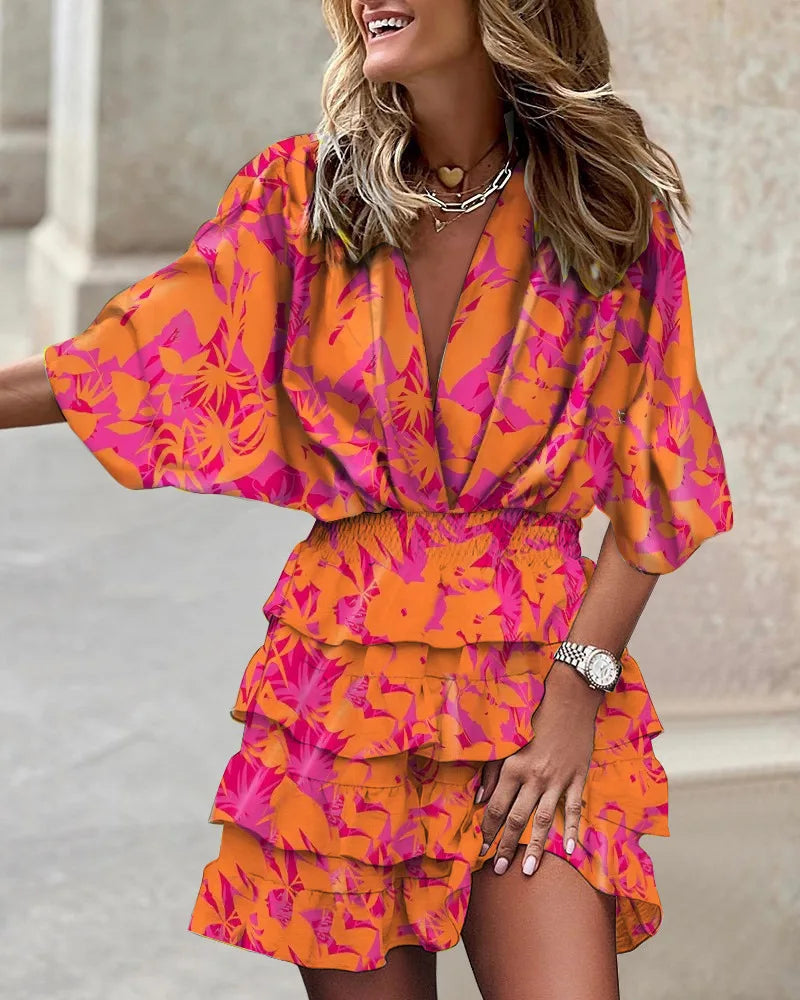 Zara | Women’s Printed Mini Dress with Batwing Sleeves