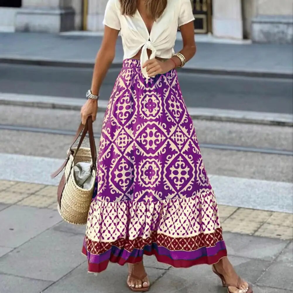 Estelle | Women’s Tile Medallion Maxi Skirt with Ruffles