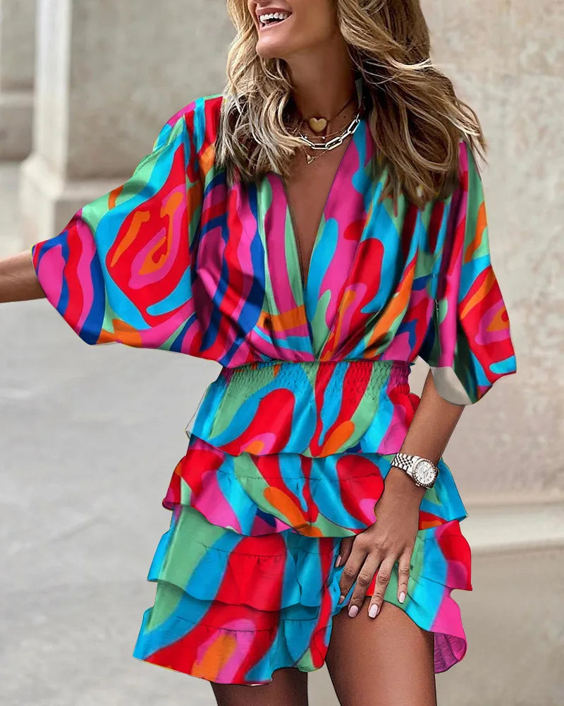 Zara | Women’s Printed Mini Dress with Batwing Sleeves
