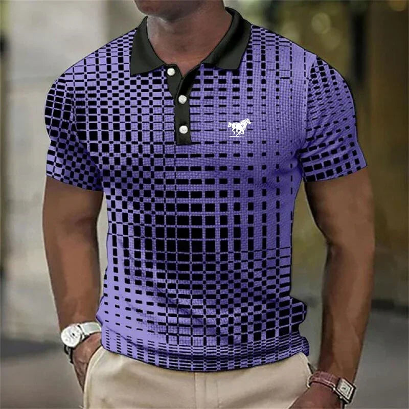 Miles Donovan | Stretch Geometric Print Polo Shirt For Men