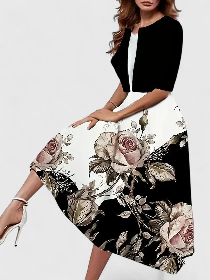 Belle | Women’s Floral Midi Dress with Cropped Jacket