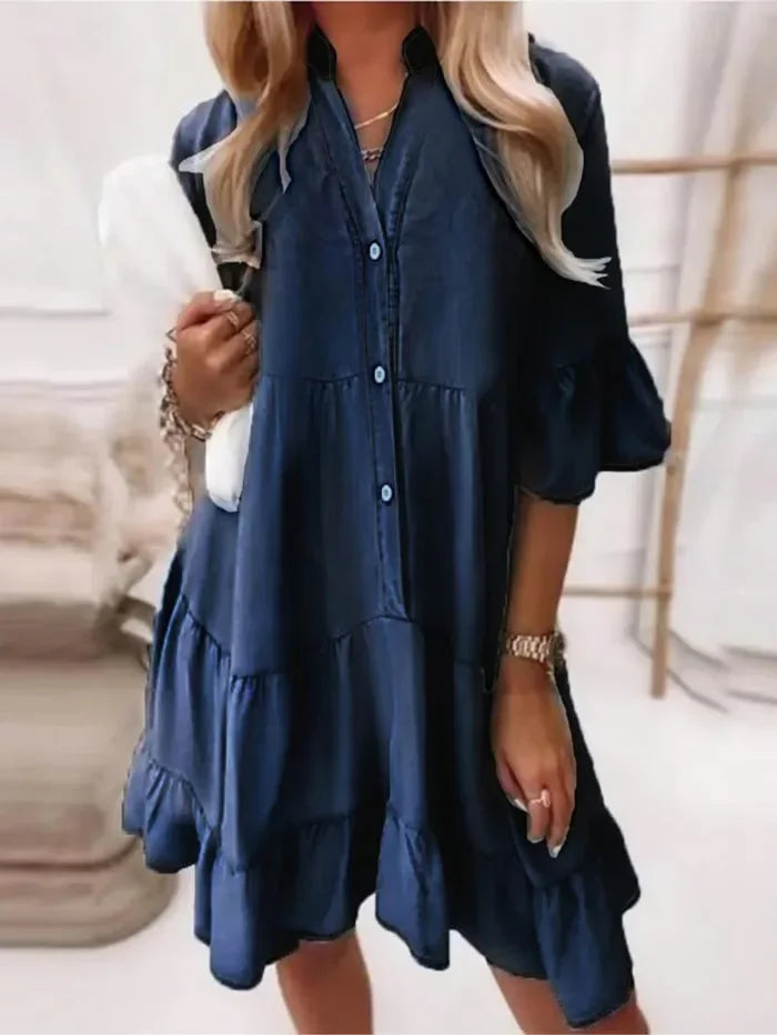 Luna | Women’s Ruffle Mini Dress with Button-Up V-Neck