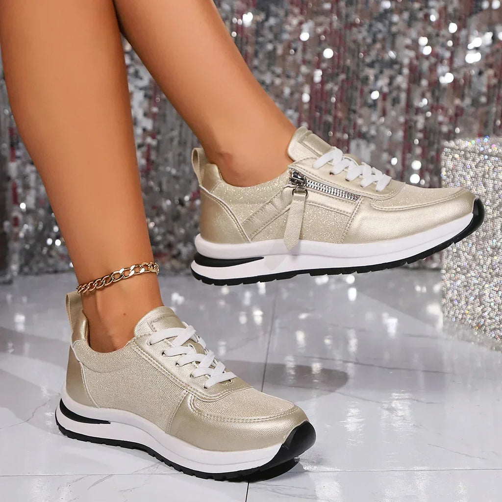 Sienna | Women’s Metallic Lace-Up Sneakers with Side Zip