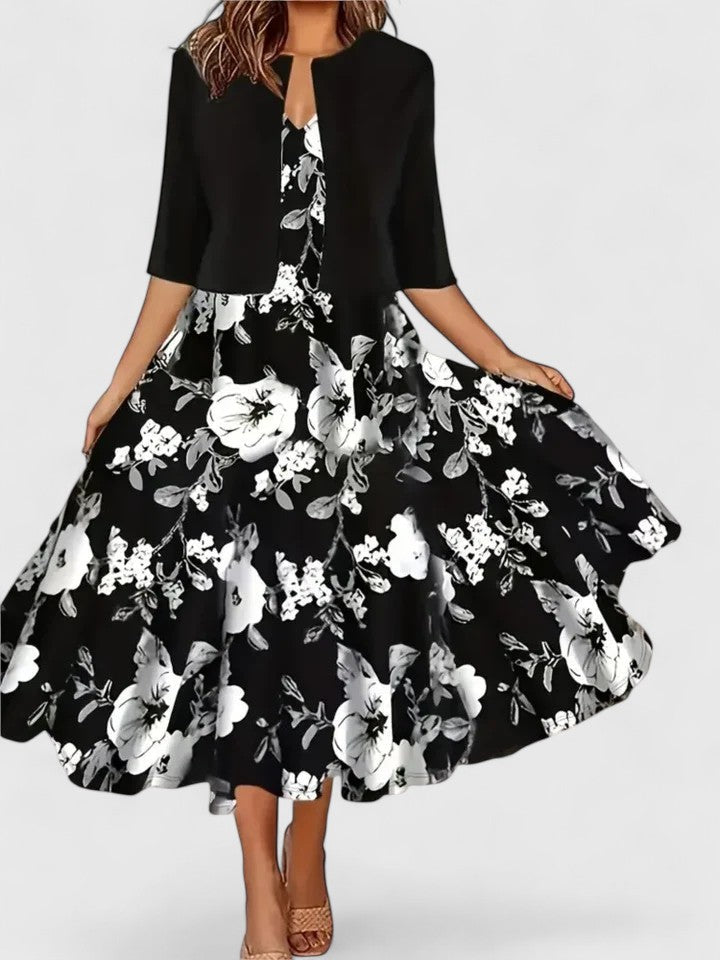 Belle | Women’s Floral Midi Dress with Cropped Jacket