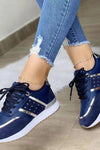 Mia | Women's Lace Up Platform Sneakers Gold Detail