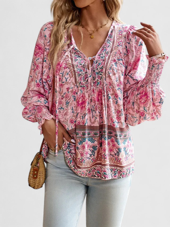 Indie | Women’s Boho Blouse with Lace-Up V-Neck