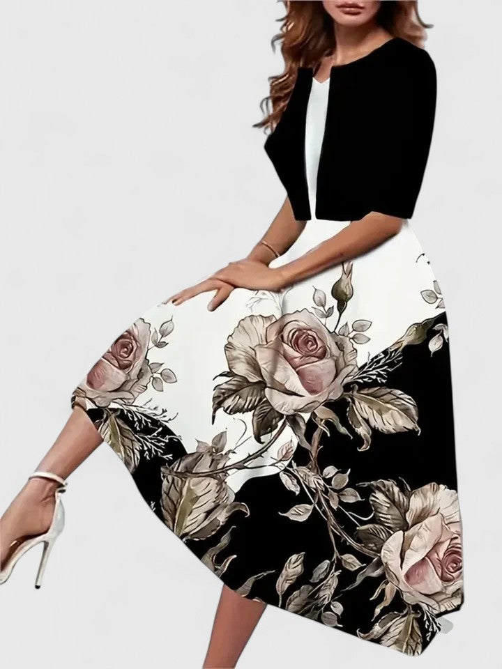 Belle | Women’s Floral Midi Dress with Cropped Jacket