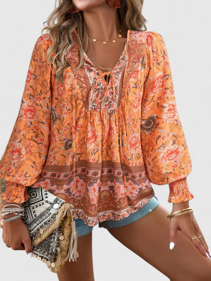 Indie | Women’s Boho Blouse with Lace-Up V-Neck