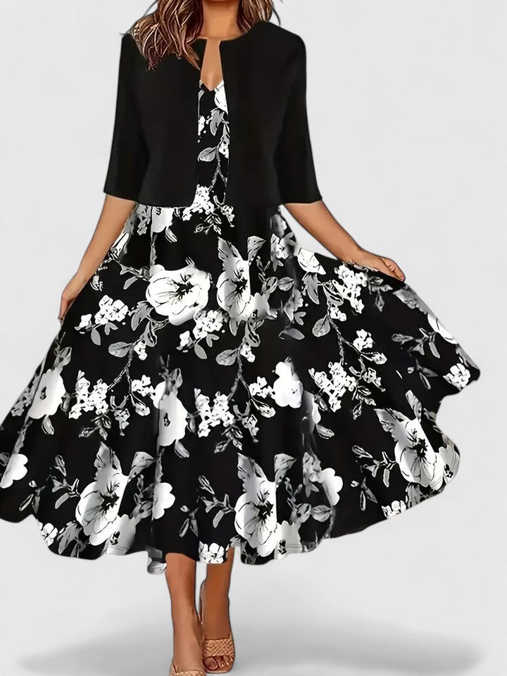 Belle | Women’s Floral Midi Dress with Cropped Jacket