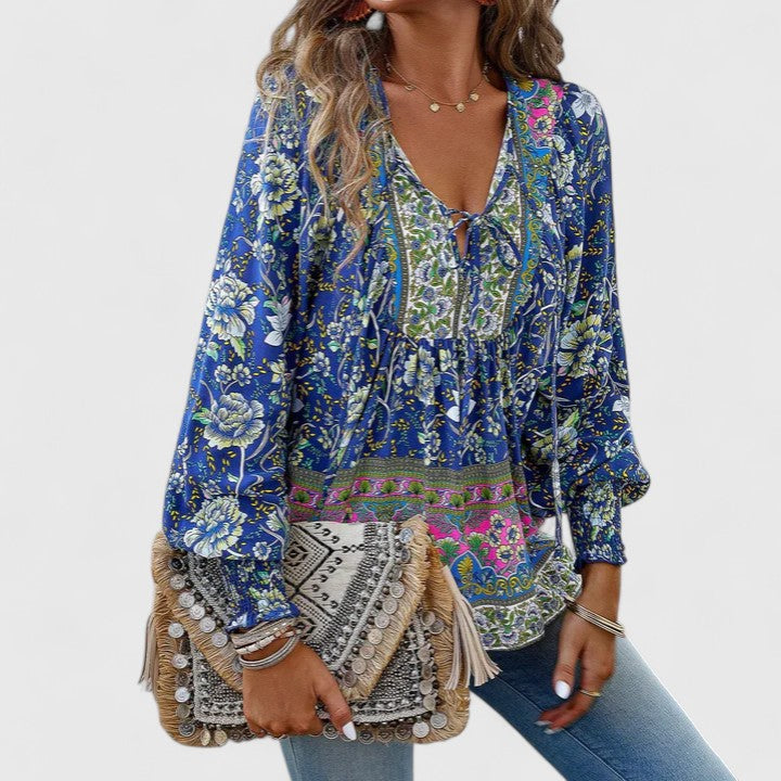 Indie | Women’s Boho Blouse with Lace-Up V-Neck