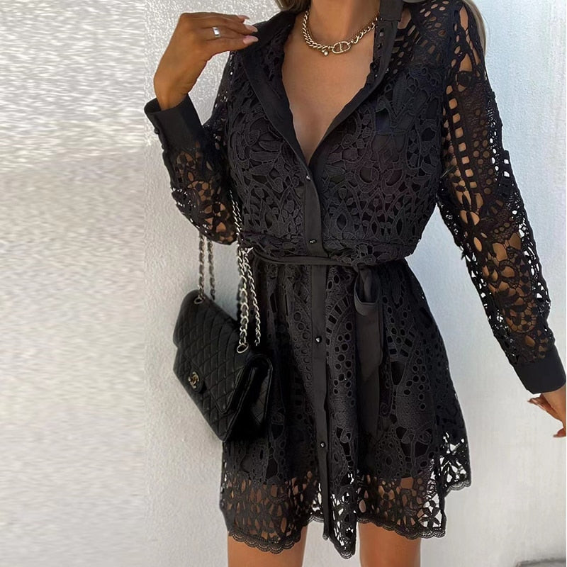 Dionne | Women’s Lace Mini Dress with Belt