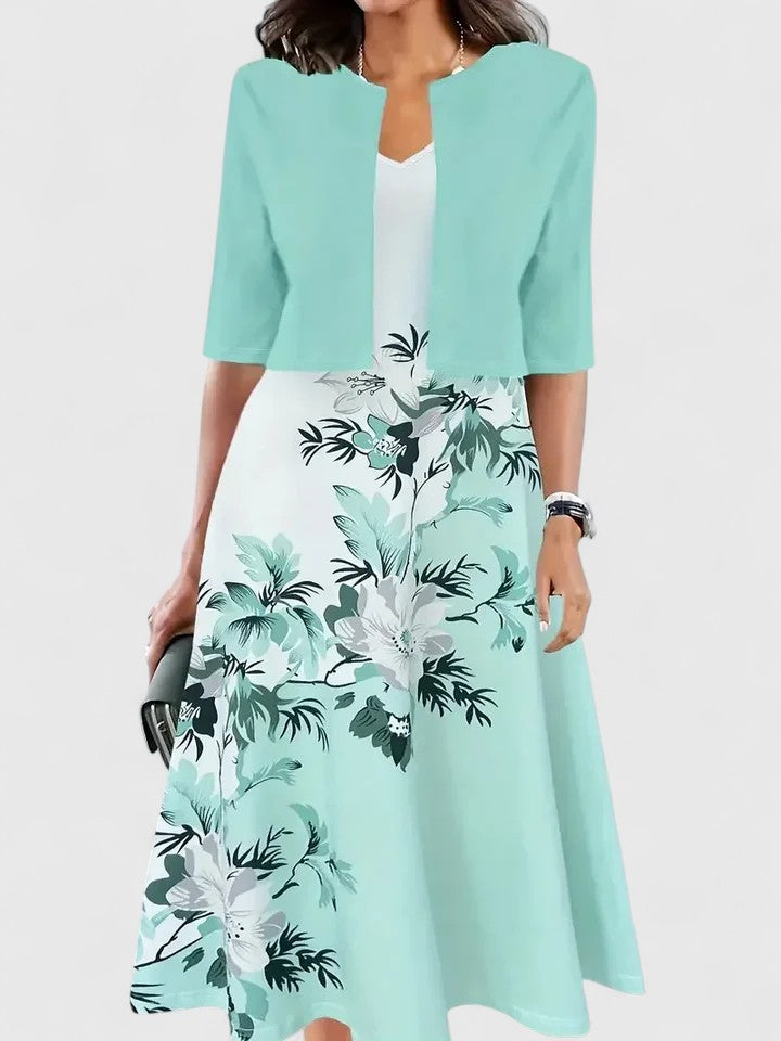 Belle | Women’s Floral Midi Dress with Cropped Jacket