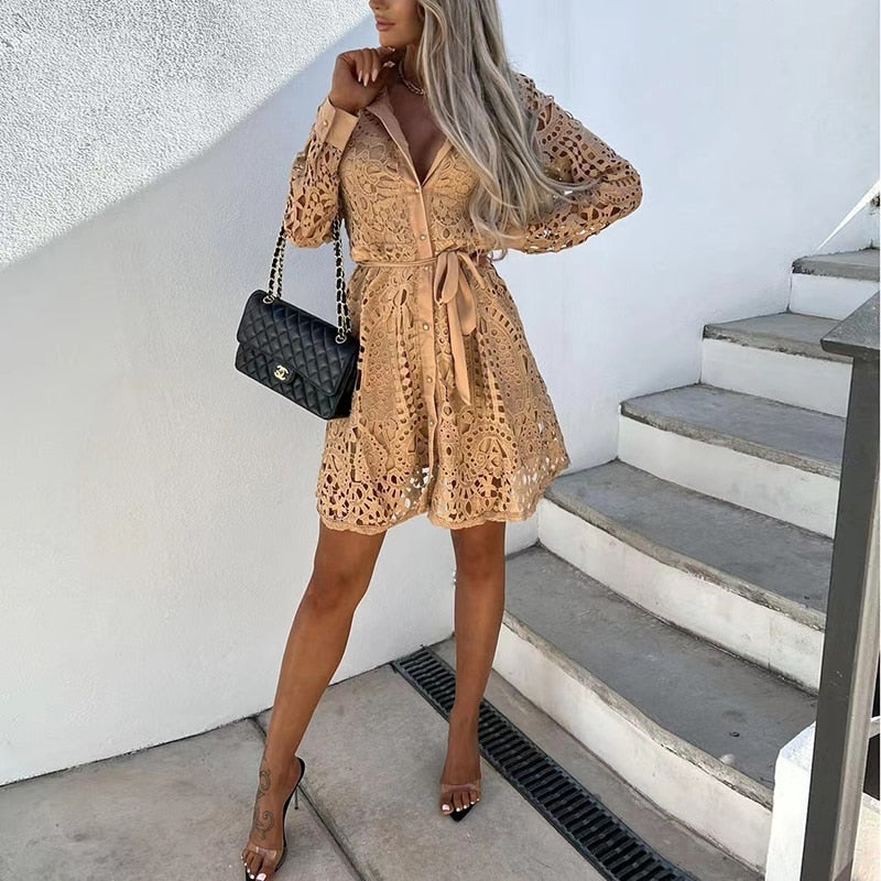 Dionne | Women’s Lace Mini Dress with Belt