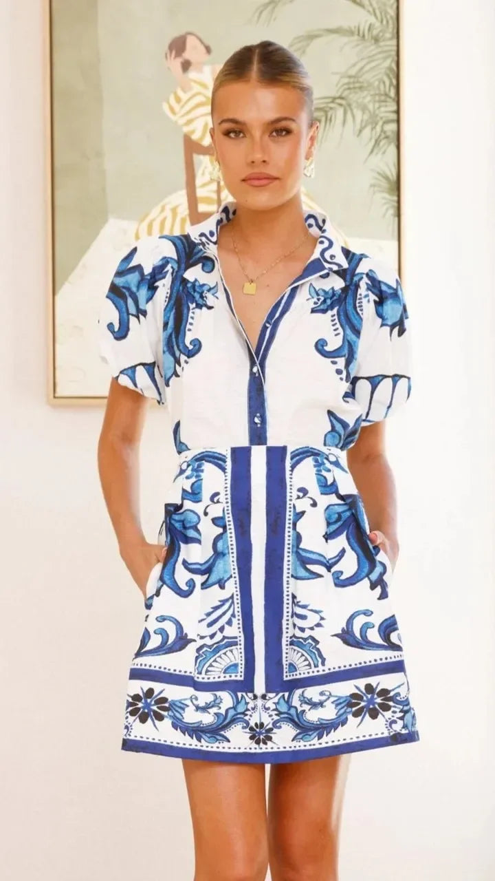 Aria | Women’s Puff Sleeve Floral Dress with V-Neck