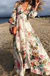 Fleur | Women's Floral Maxi Dress with V-Neck & Long Sleeves
