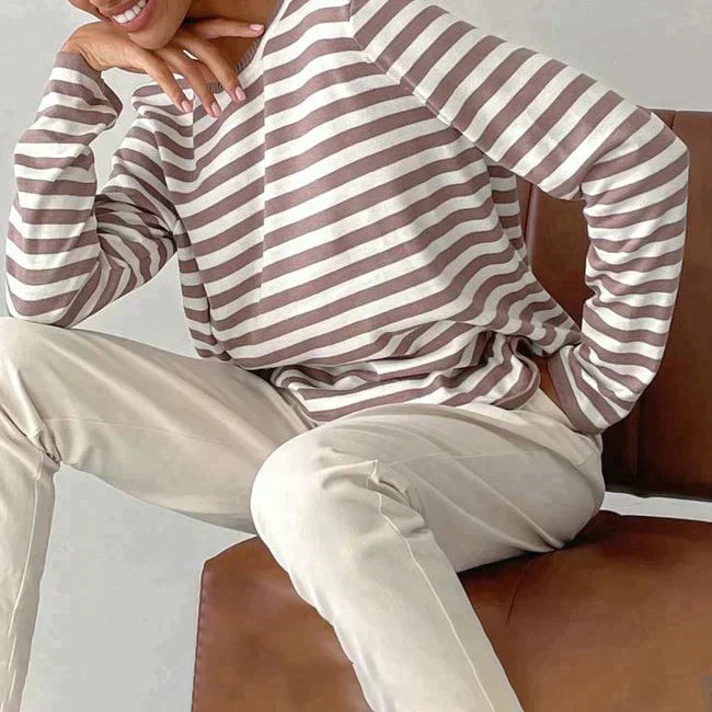 Stella | Women’s Striped Knit Sweater with Crew Neck