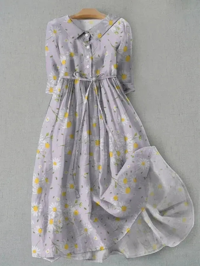 Lilia | Women’s Daisy Print Dress with Waist Tie