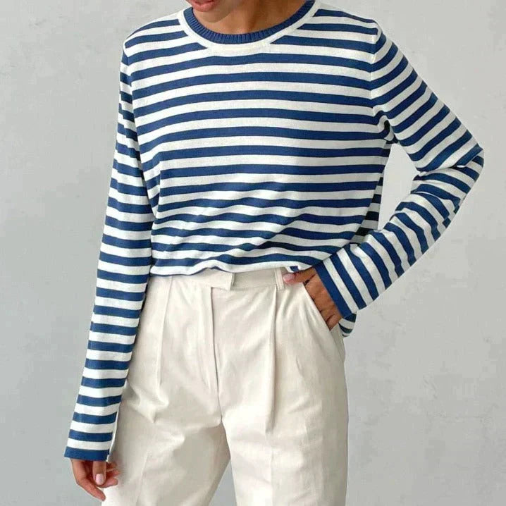 Stella | Women’s Striped Knit Sweater with Crew Neck