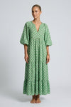 Mia Harrington | V-Neck Balloon Sleeve Tiered Maxi Dress For Women
