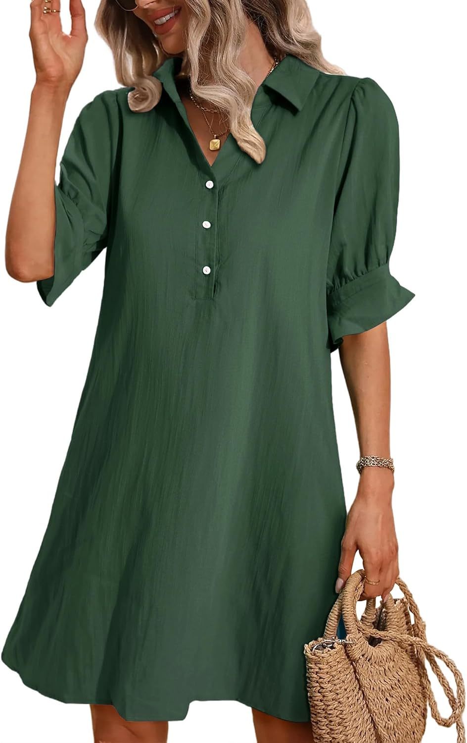 Ember | Women’s Collared Shirt Dress with Ruffle Sleeves
