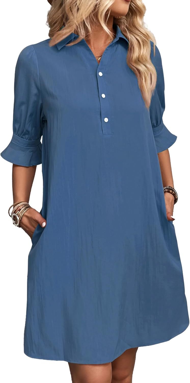 Ember | Women’s Collared Shirt Dress with Ruffle Sleeves