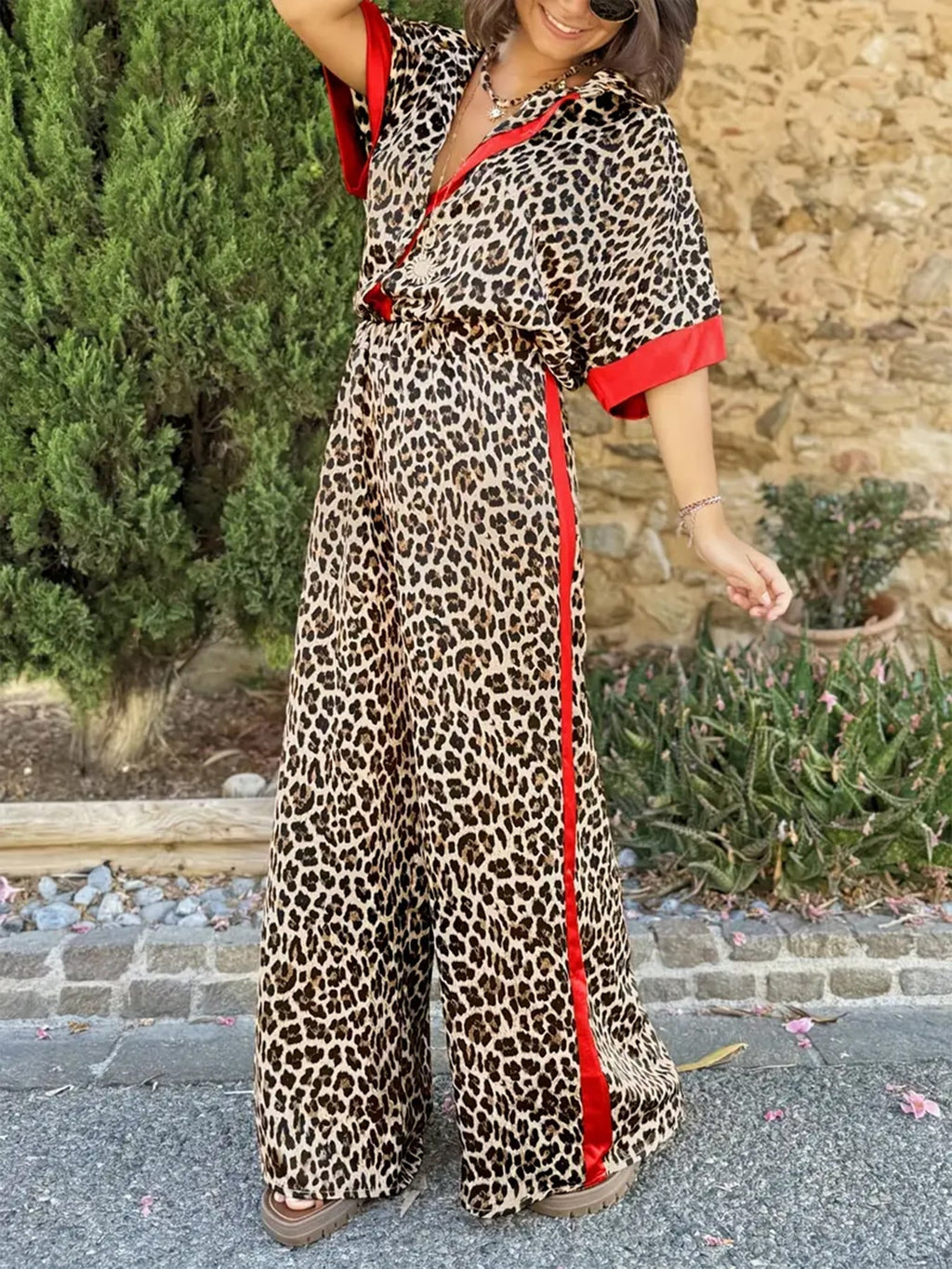 Maria | Women’s Fluid Leopard Print Ensemble with Wide-Leg