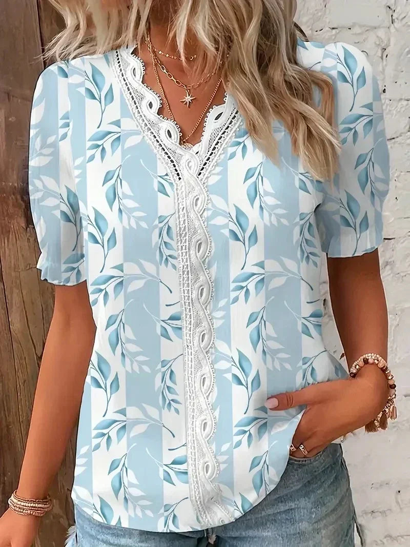 Joann | Women’s Floral Lace Blouse with V-Neck