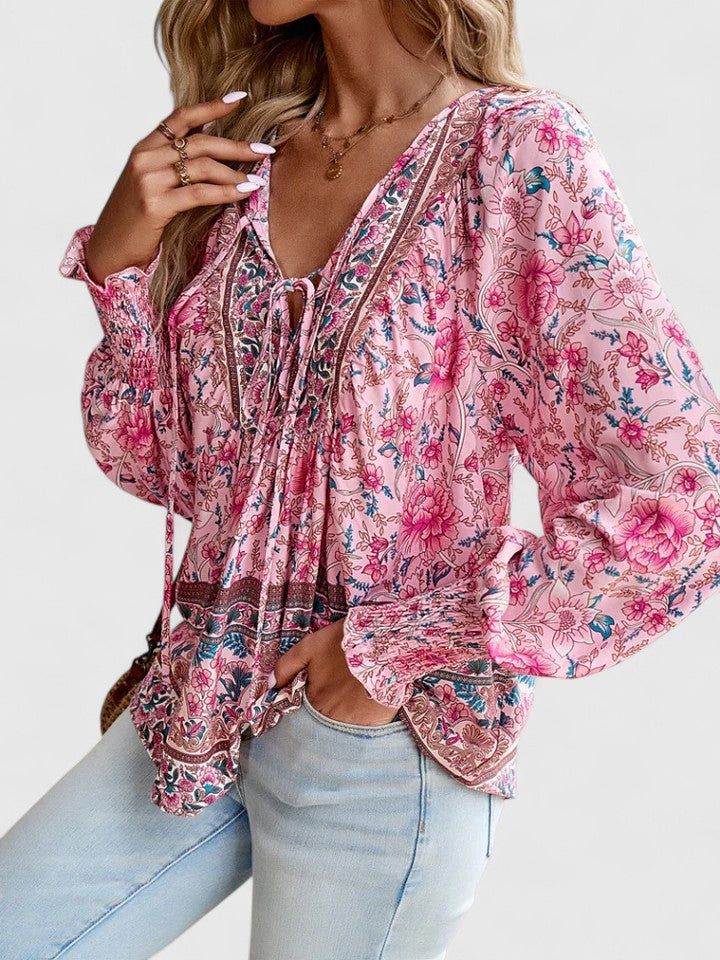 Indie | Women’s Boho Blouse with Lace-Up V-Neck