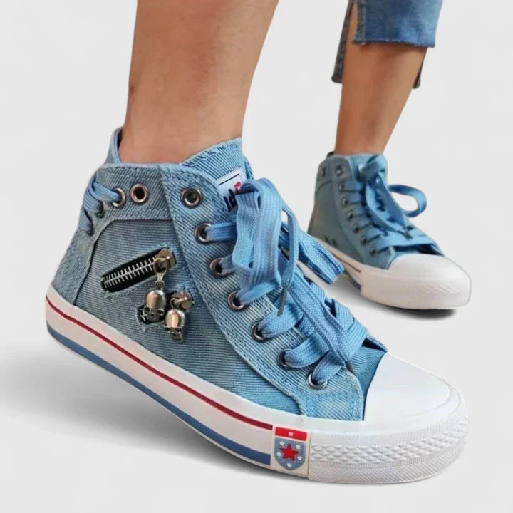 Roxy | Women’s High Top Denim Sneakers with Zip