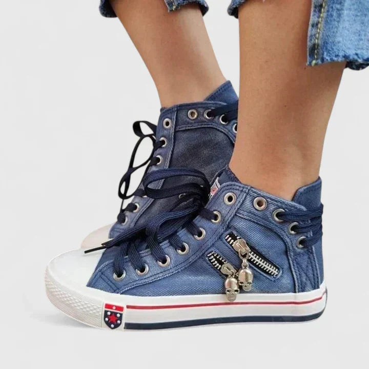 Roxy | Women’s High Top Denim Sneakers with Zip