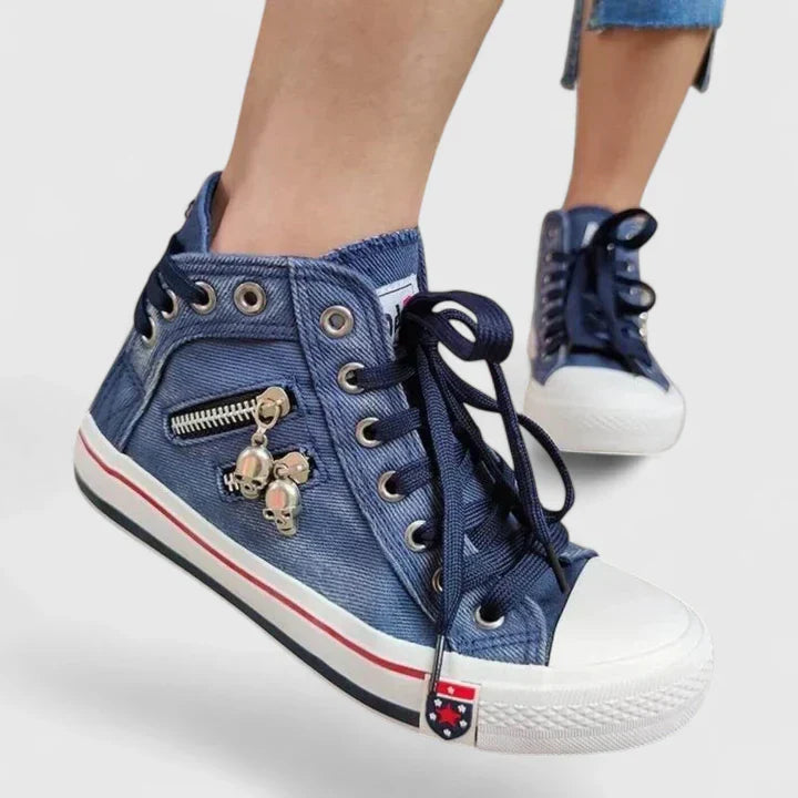 Roxy | Women’s High Top Denim Sneakers with Zip