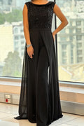 Loretta | Women’s Crew-Neck Textured-Panel Jumpsuit with Flattering Fit