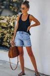 Mia | Women's High Waist Distressed Denim Shorts with Rolled Hem