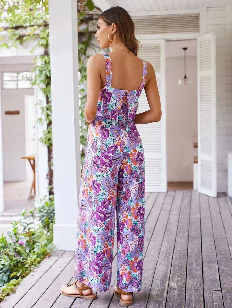 Sienna | Women’s Floral Wide-Leg Jumpsuit with Open Back