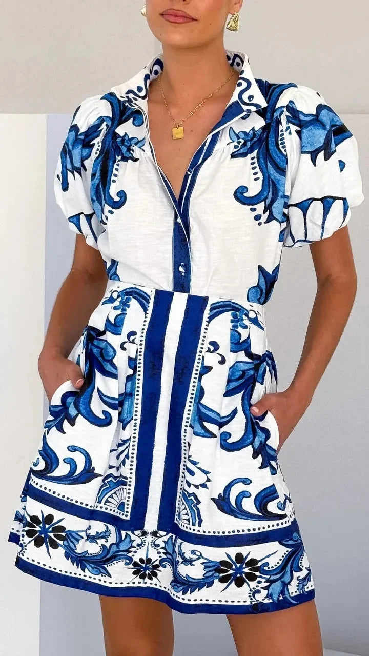 Aria | Women’s Puff Sleeve Floral Dress with V-Neck
