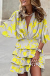 Zara | Women's Printed Mini Dress with Batwing Sleeves & Ruffle Skirt