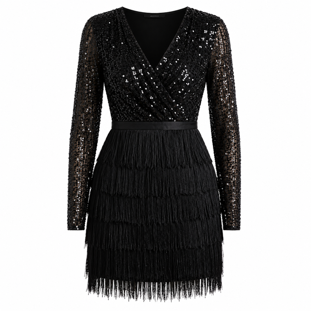 Scarlett Henning | Sequin &amp; Fringe Long Sleeve Mini Dress For Women
