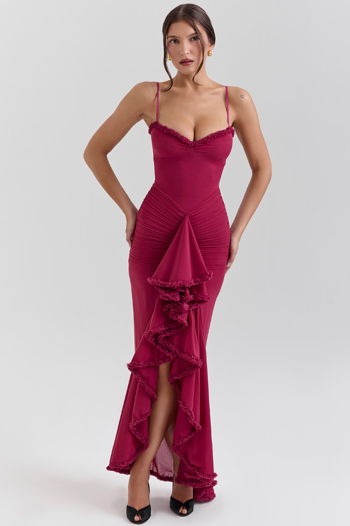 Fauna | Women’s Ruched Ruffle Dovetail Party Dress