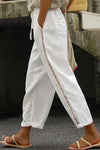 Demi | Women's Wide Leg Linen Trousers with Drawstring Waist