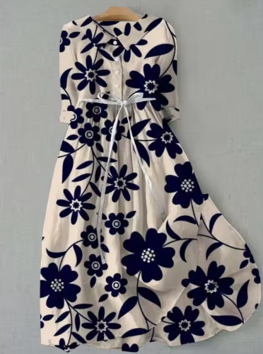Coralie | Women’s Elegant Floral Midi Dress with Tie