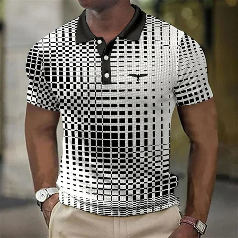 Miles Donovan | Stretch Geometric Print Polo Shirt For Men