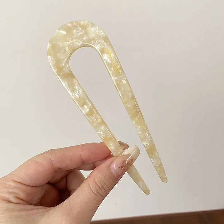 Serine™ | Fashion Marble Print U-Shaped Hair Fork Acetate Geometric Hair Clip Stick For Bun Maker Women Girls DIY Vintage Hairstyle Tools