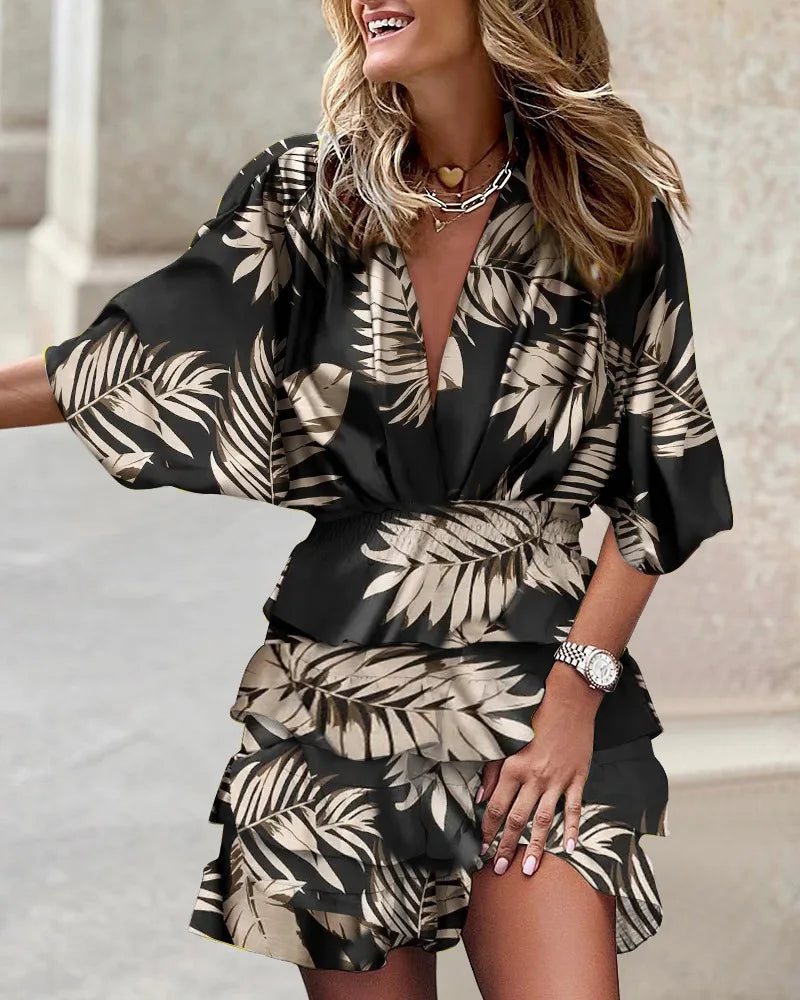 Zara | Women’s Printed Mini Dress with Batwing Sleeves