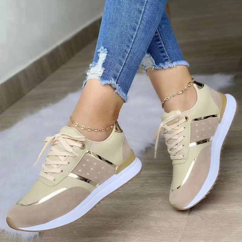 Mia | Women's Lace Up Platform Sneakers Gold Detail