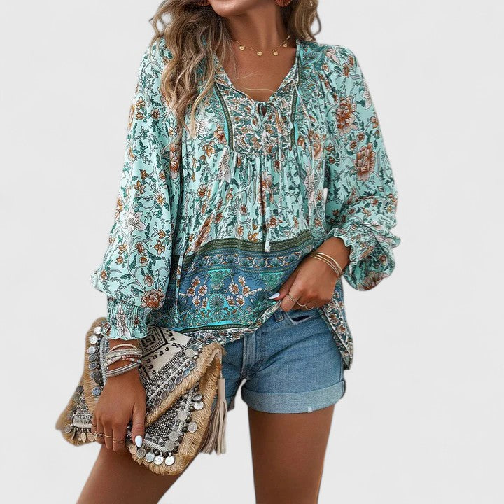 Indie | Women’s Boho Blouse with Lace-Up V-Neck