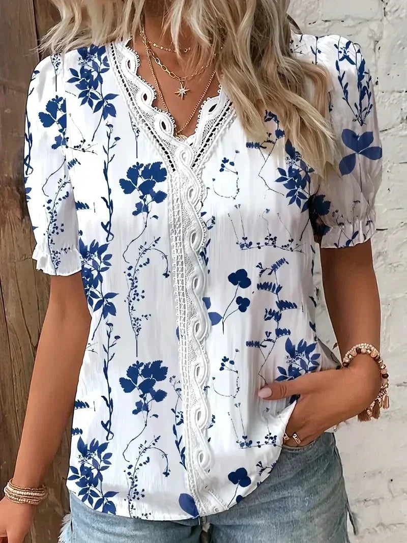 Joann | Women’s Floral Lace Blouse with V-Neck