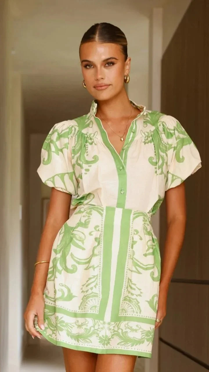 Aria | Women’s Puff Sleeve Floral Dress with V-Neck