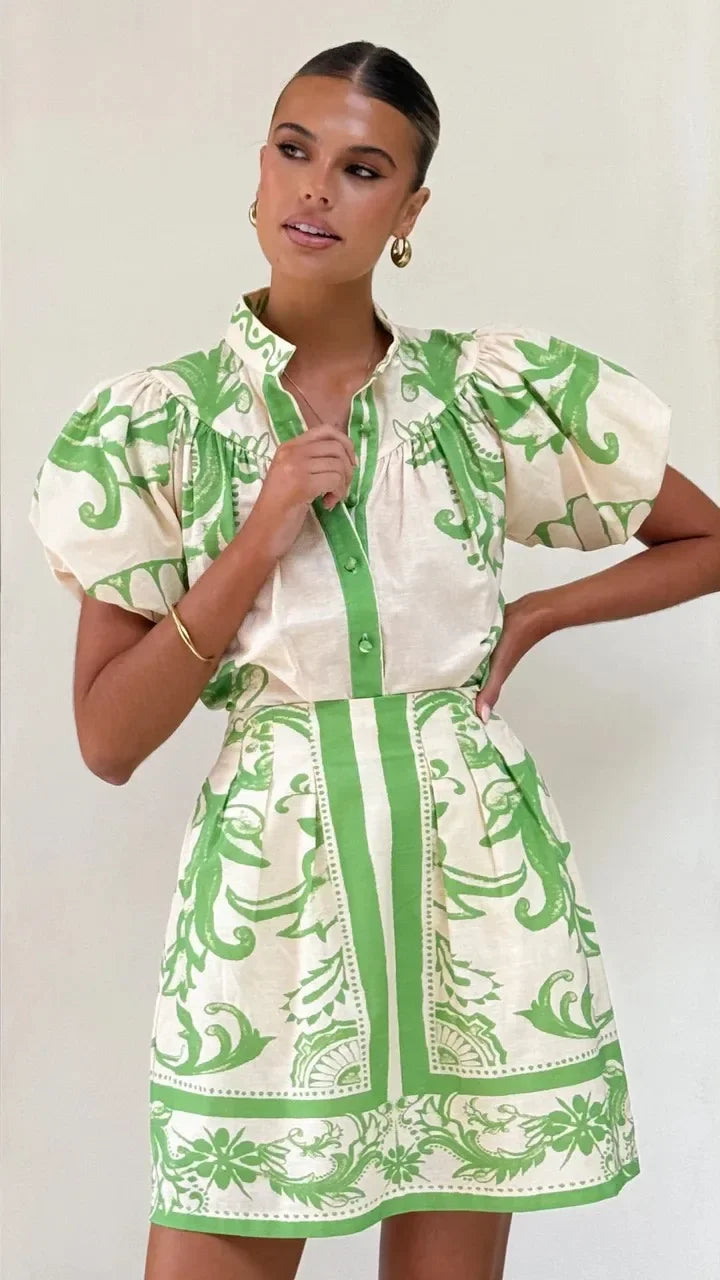 Aria | Women’s Puff Sleeve Floral Dress with V-Neck